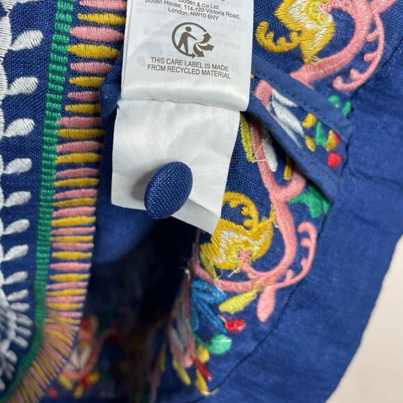 Boden Dakota Blue Linen Embroidered Long Sleeve Dress Artsy Boho Womens 4P 4 New - Picture 17 of 17